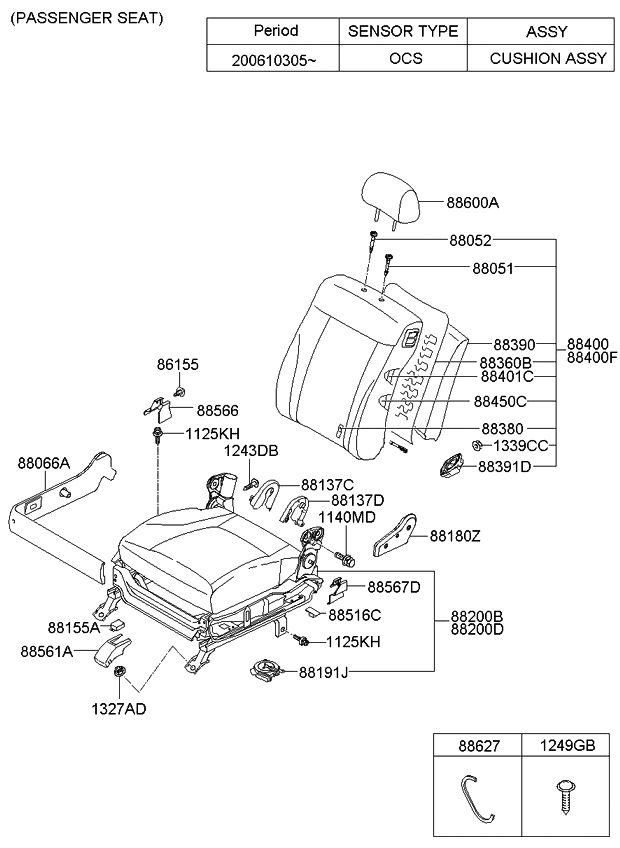 Kia 882003F810722 Cushion Assembly-Front