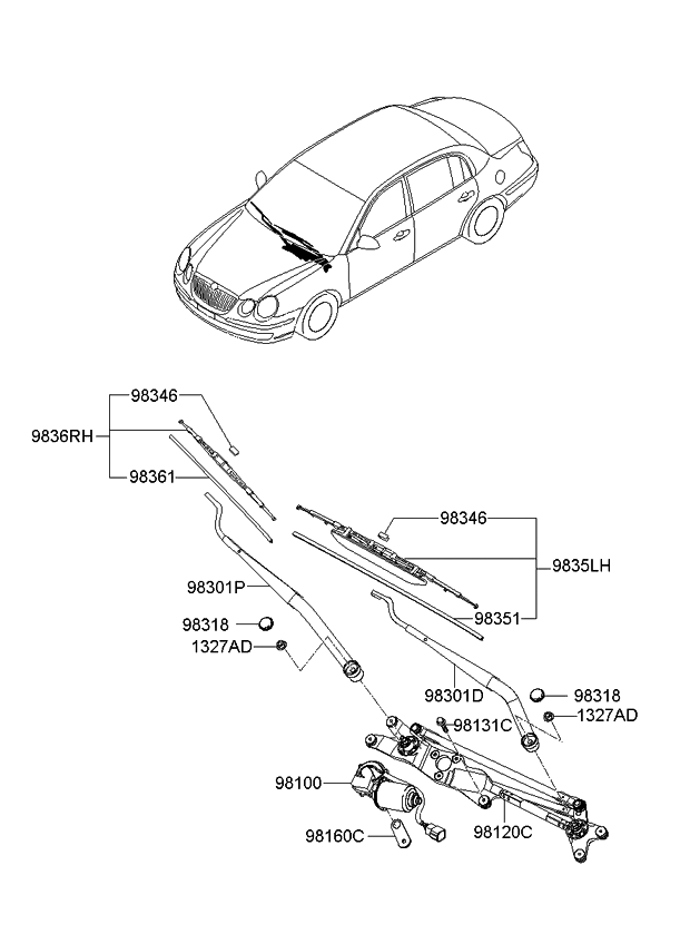 Kia 981603F000 Crank Arm-Windshield WIPER