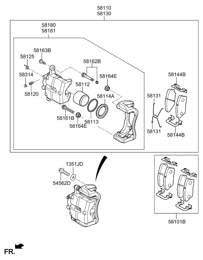 Kia 58180F6A20 Caliper Kit-Front Brake 58180F6A20 Kia Caliper Kit-Front Brake