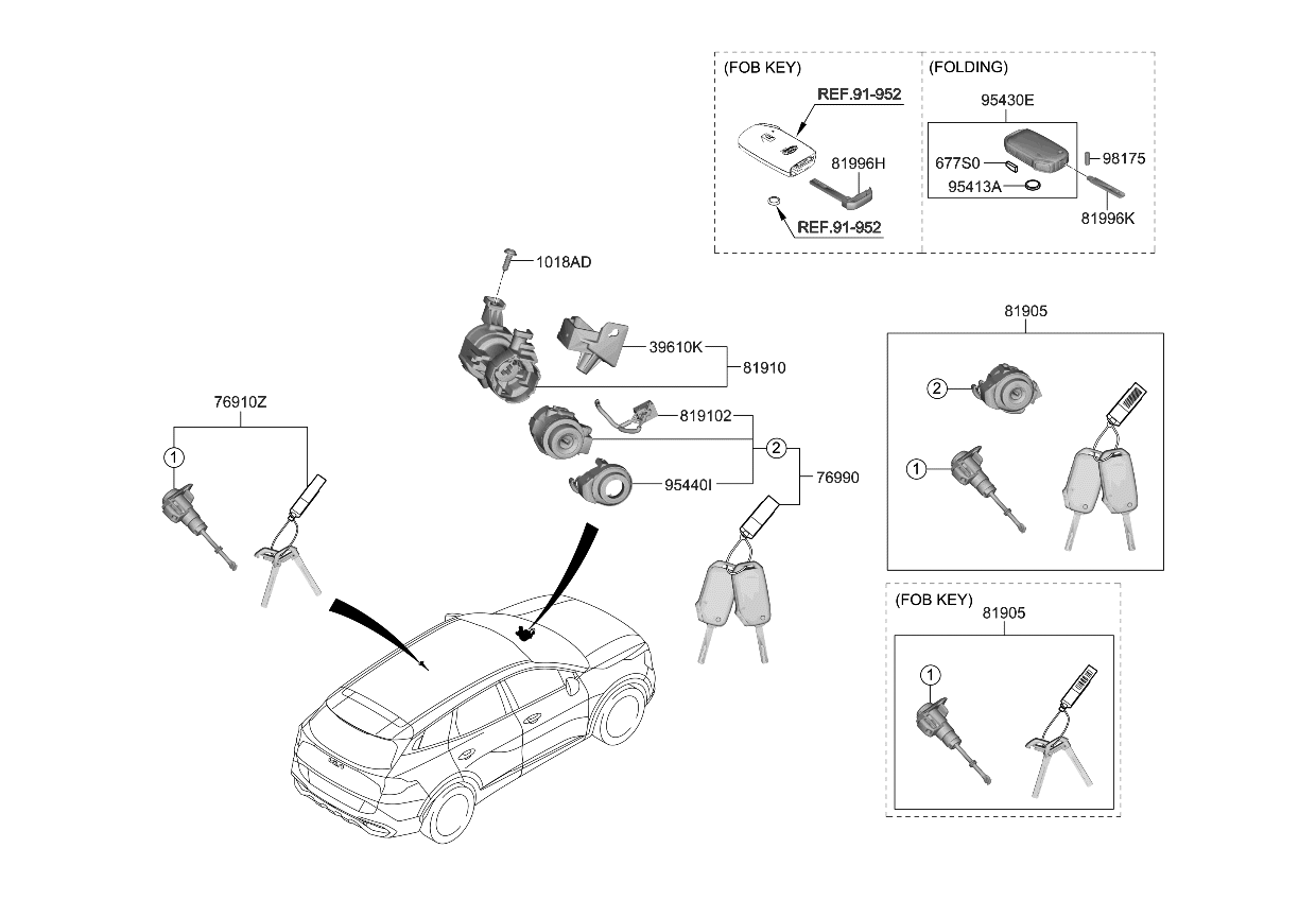 Kia 81905P1190 KEY & CYLINDER SET-L