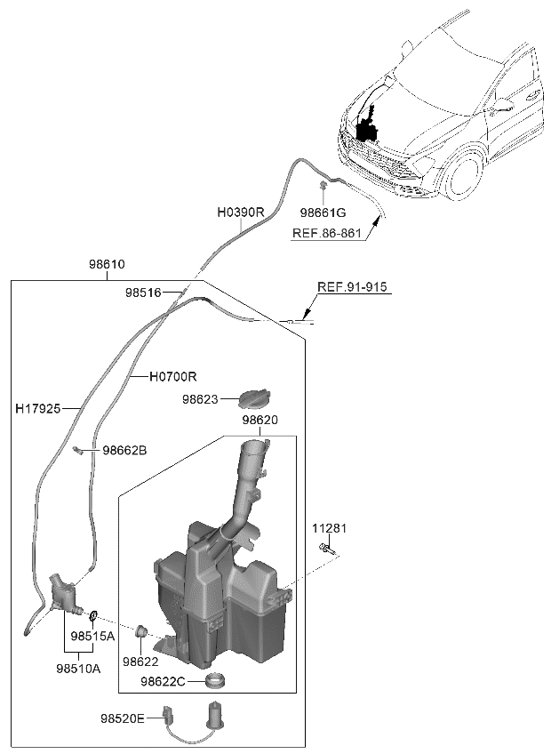 Kia 98611P1000 RESERVOIR ASSY-W/SHL