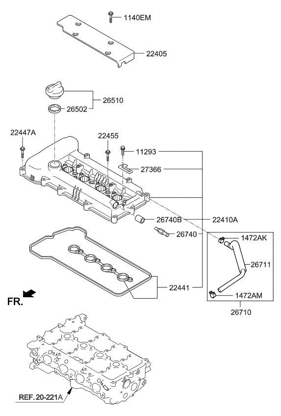 Kia 224102B002 Cover Assembly-Rocker