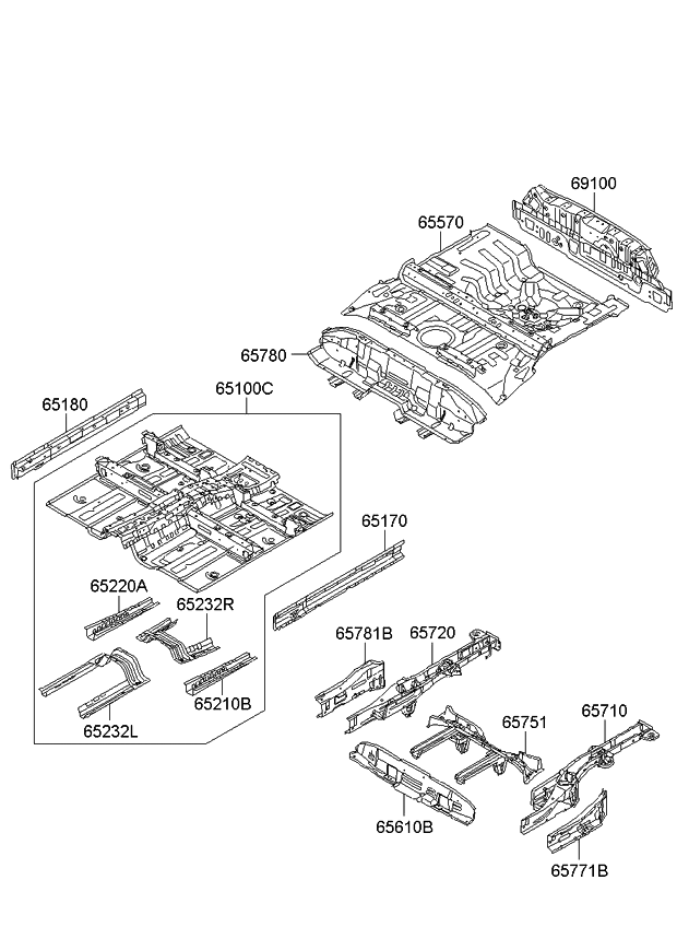 657202K300 Kia Rear Floor Member Assembly Right Hand