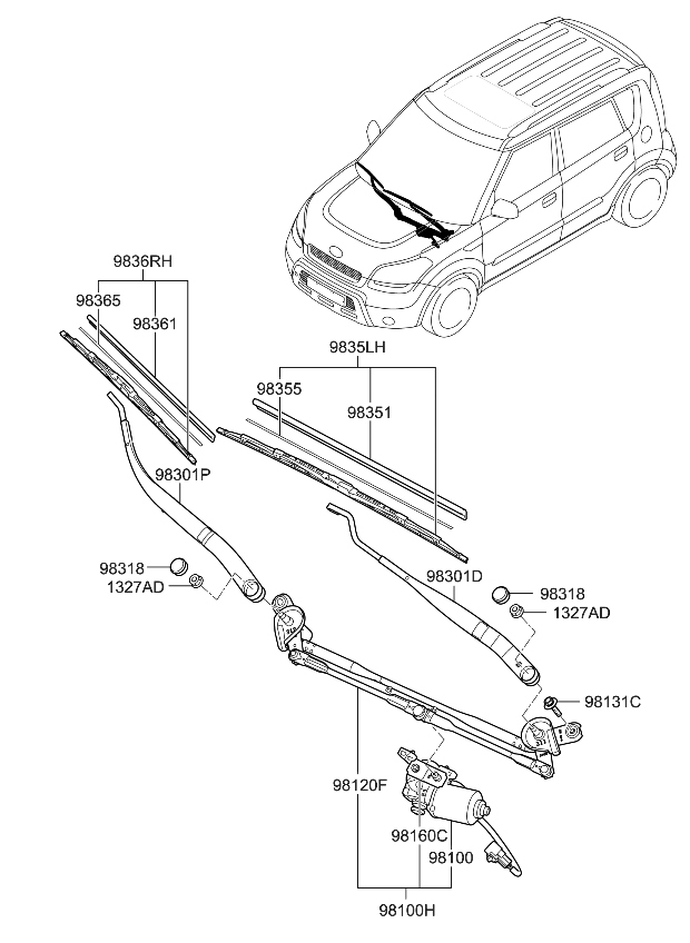 983652K000 Kia RAIL SPRING-WIPER BL