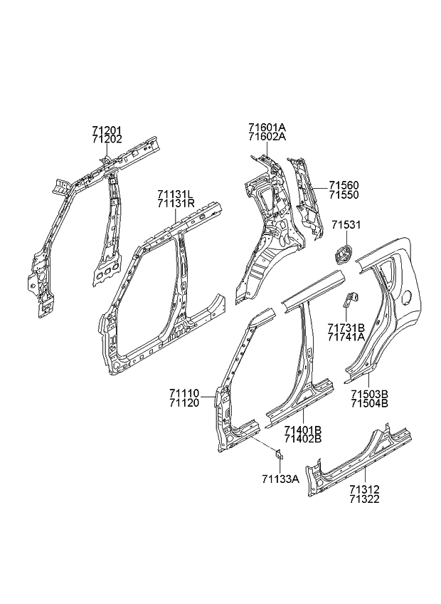 Kia 714022KB10 Pillar Assembly-Center Outer