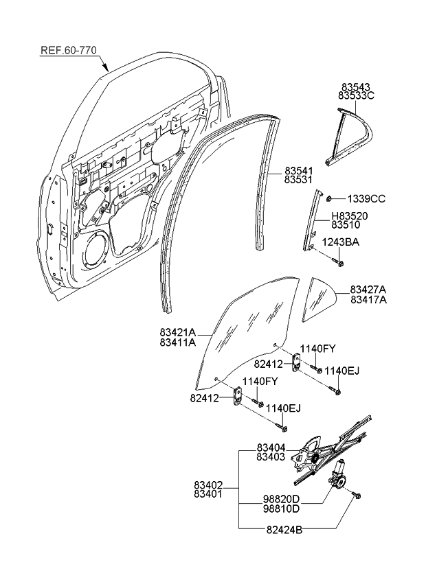 Kia 835713E010 Glass-Rear Door FIXE