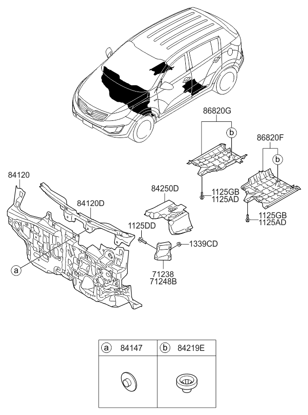 Kia 842503W000 Pad Assembly-Front Tunnel
