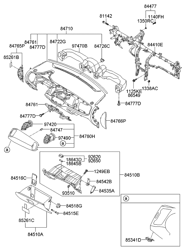 Kia 847613W000 Cover-Crash Pad Center