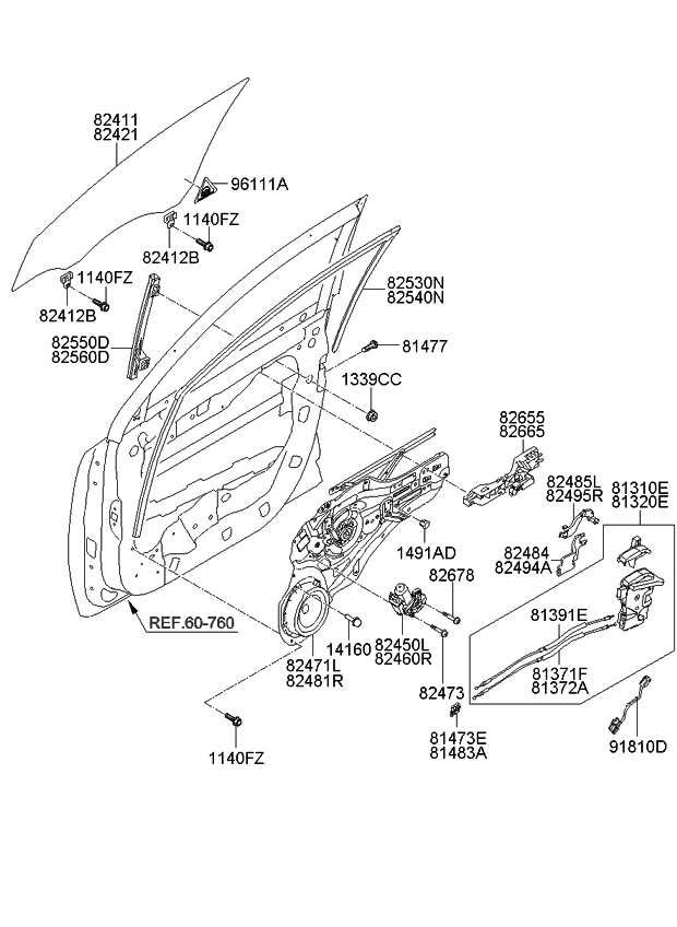 Kia 824113W010 Glass-Front Door Window L