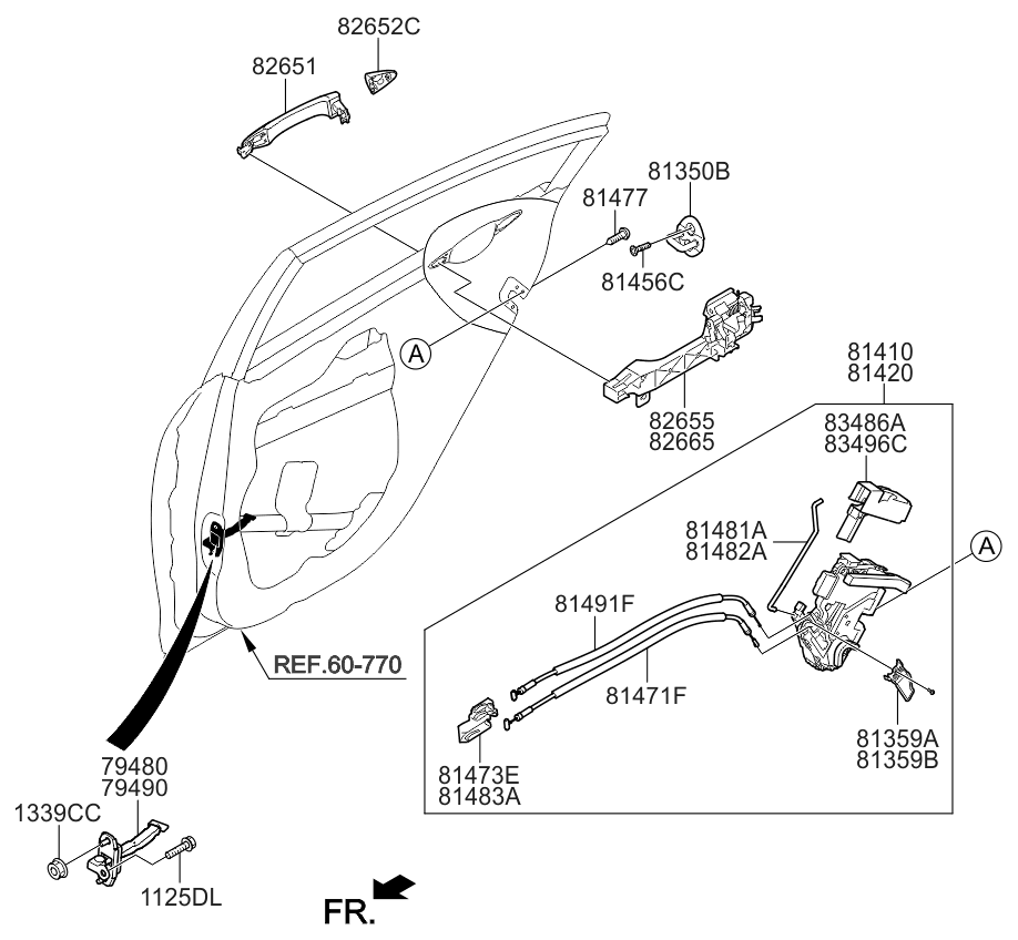 81410A7010 Genuine Kia Rear Door Latch Assembly, Left