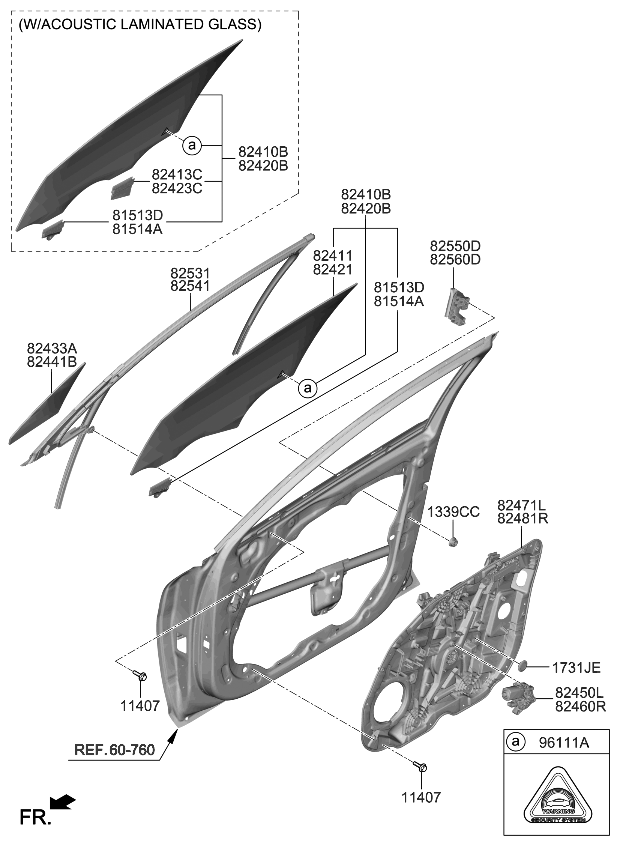 Kia 82410L3500 GLASS ASSY-FRONT DOO