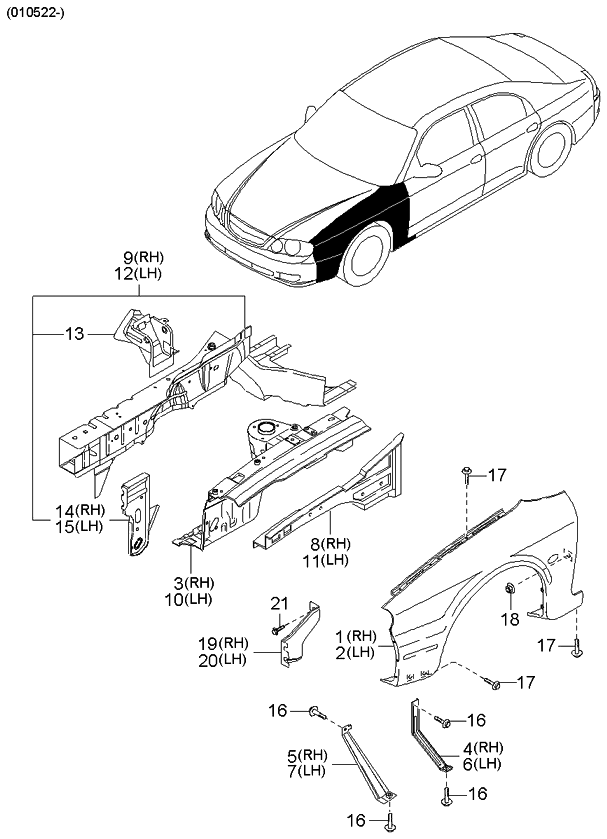 Kia 0K2BA54210 Apron-Wheel,LH