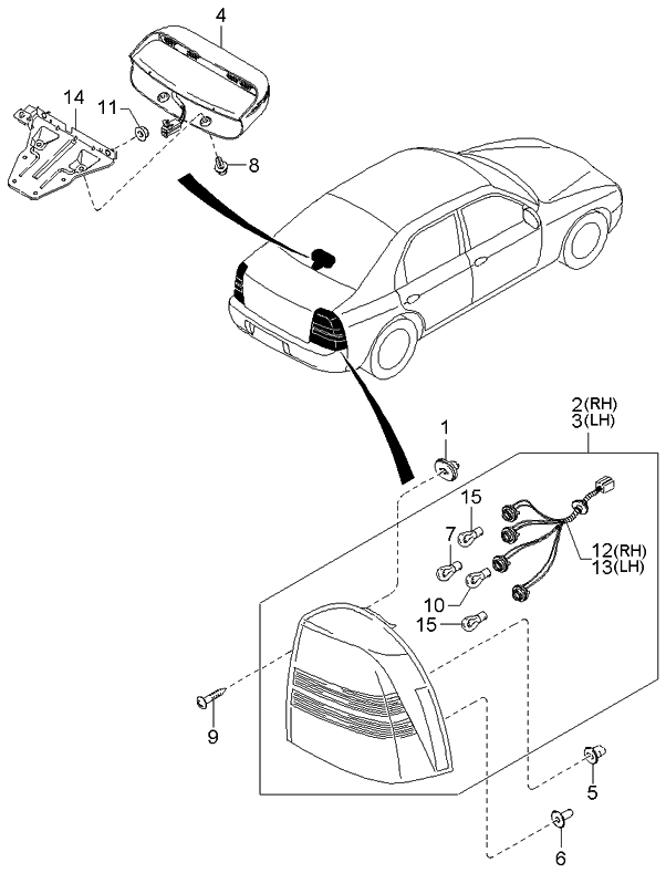 Kia 0K2DJ51150 Lamp-Rear Combination,RH