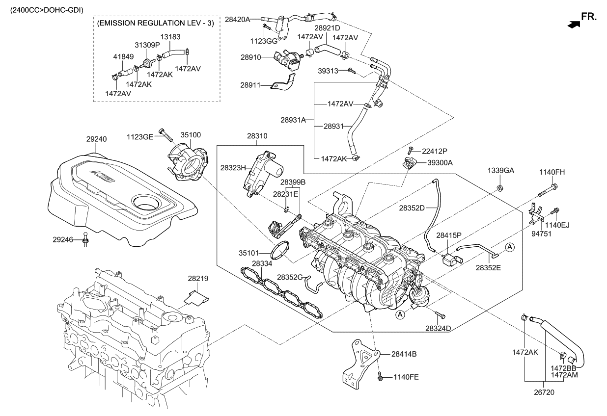 Kia 289212GGA7 HOSE & CHAMBER ASSY