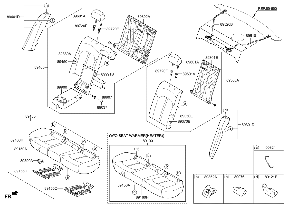 Kia 89300D5021FFL Back Assembly-Rear Seat LH