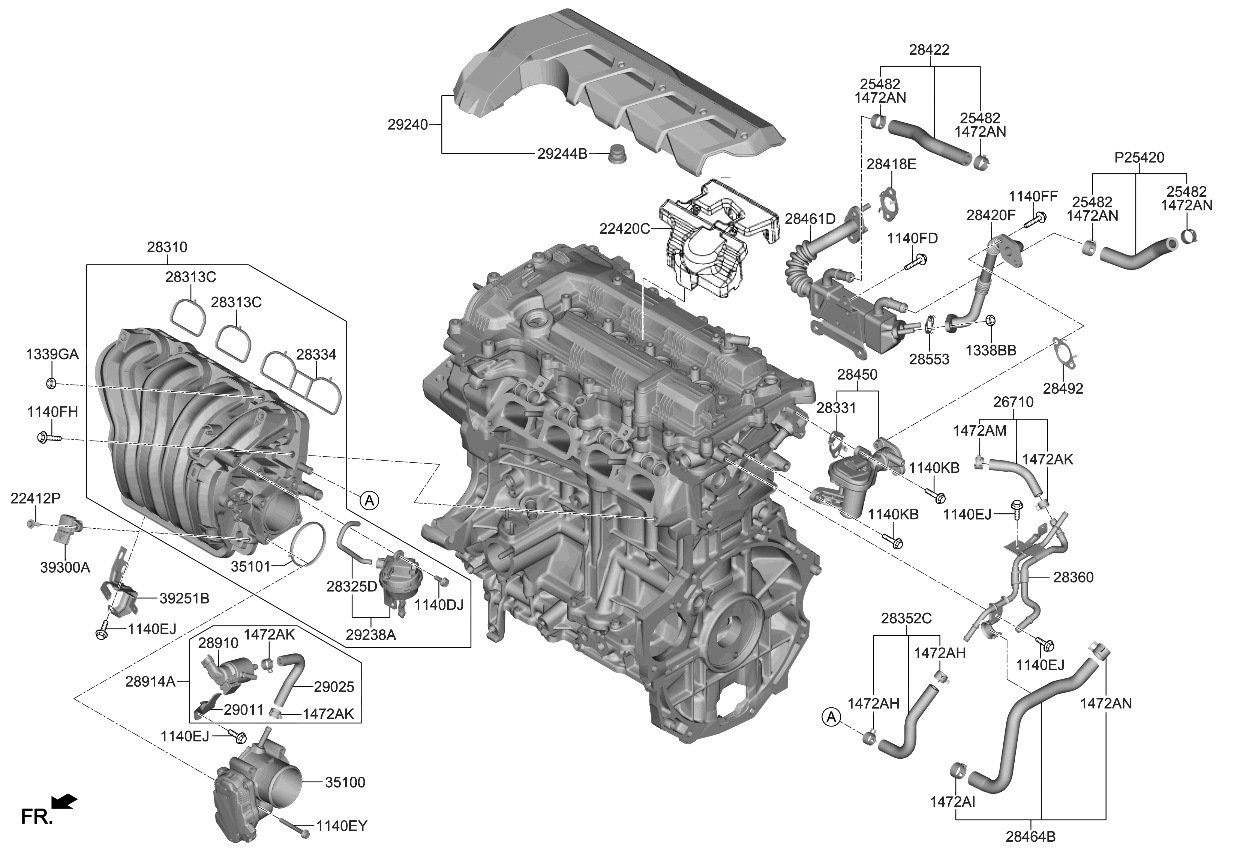 Kia 283522M100 Hose-Vacuum