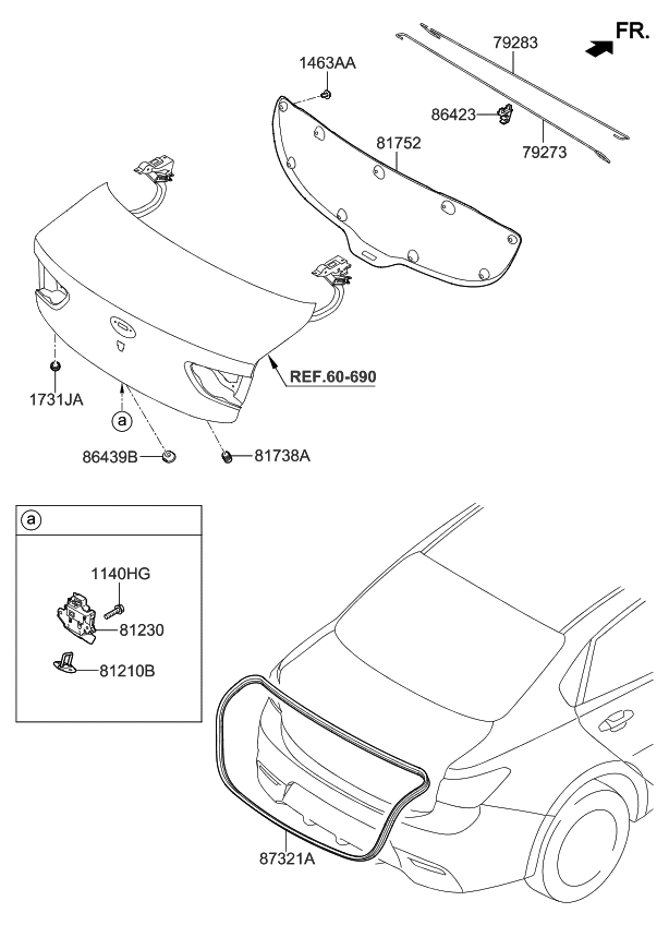 Kia 79273H9010 Bar Trunk Lid Hinge