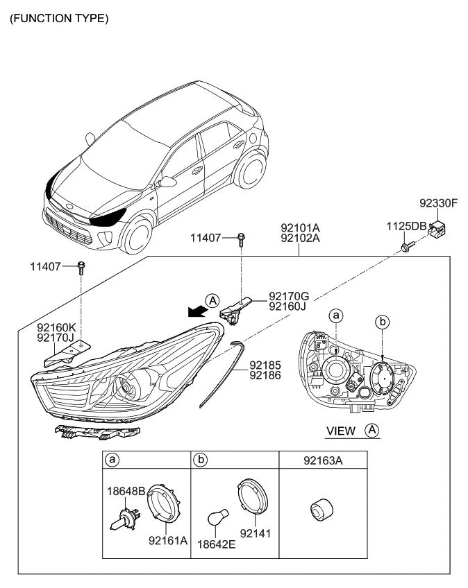 Kia 92102H9310 Passenger Side Headlight Assembly