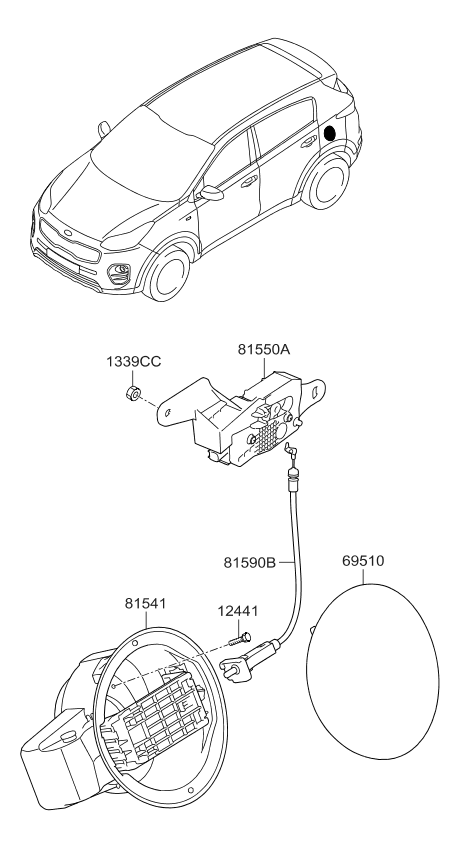 Kia 81590D9010 Catch & Cable Assembly-F