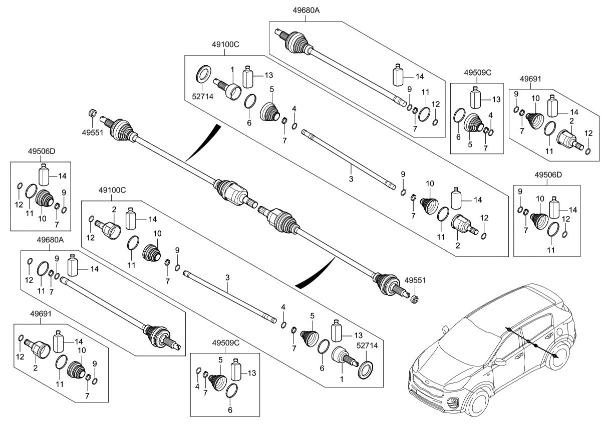 Kia 49625D7000 Joint & Boot Kit-Rear