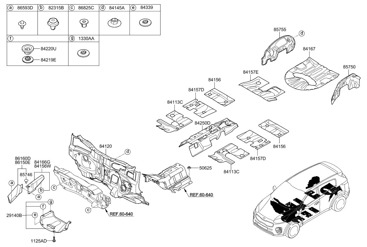 Kia 84250D9000 Pad Assembly-Front TUNNE