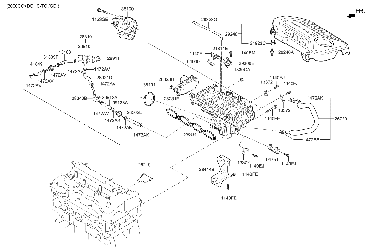 Kia 289212GTB2 Hose & Chamber Assembly