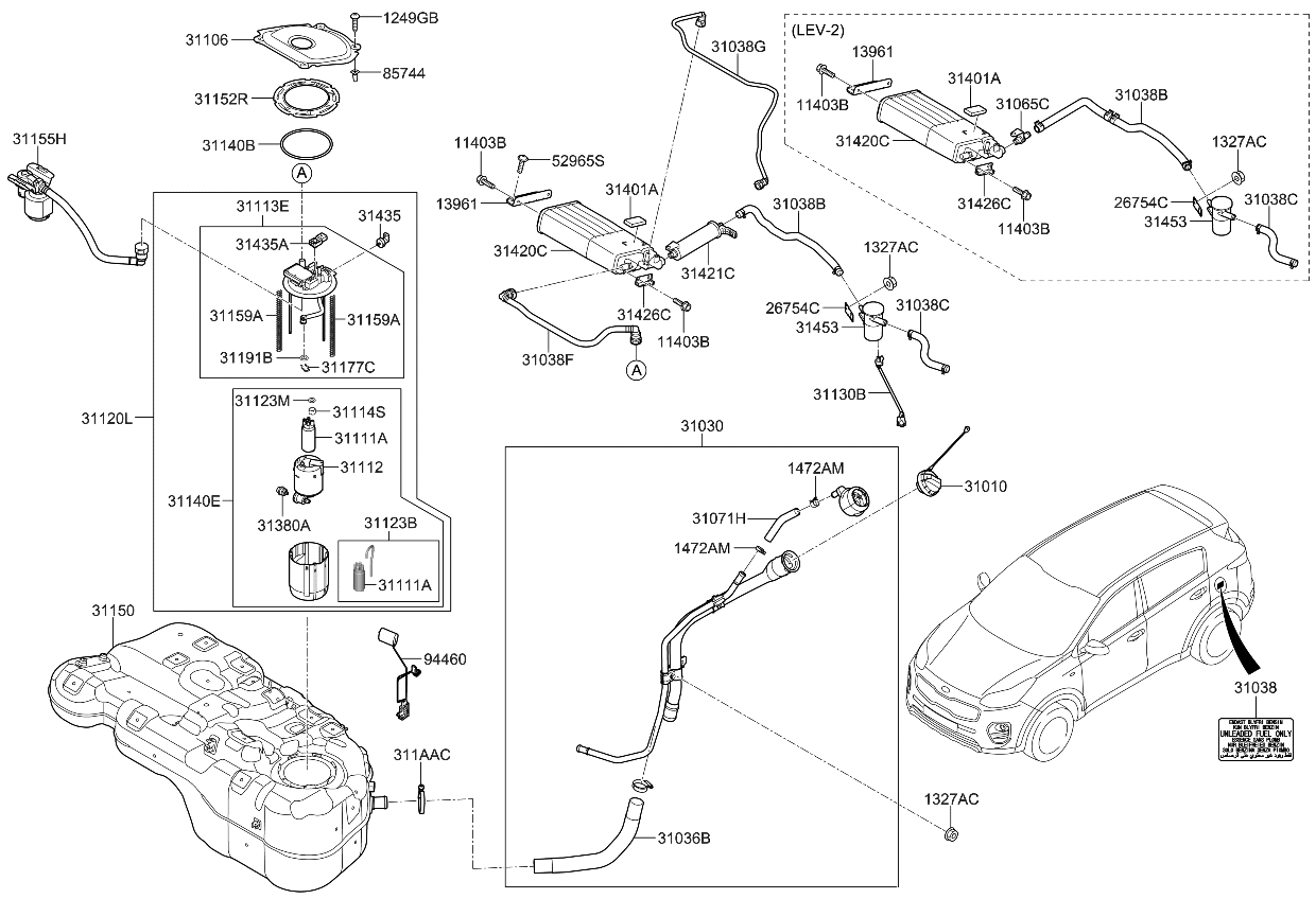 Kia 311302S200 Cable Assembly-Fuel Pump