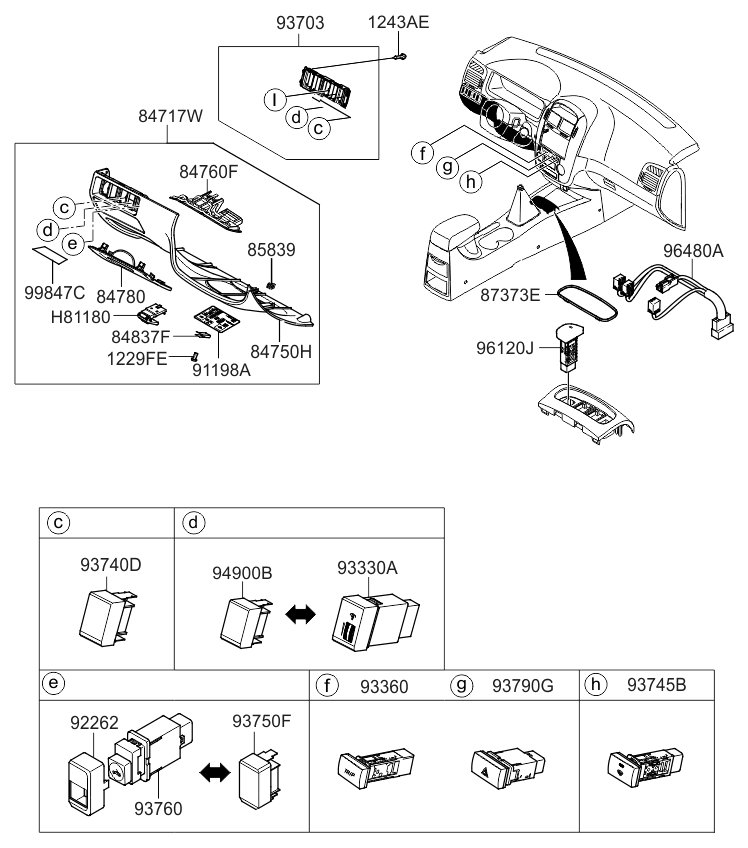 Kia 933002F061NM Switch Assembly-Side Crash Pad