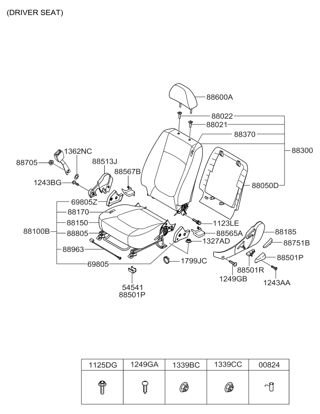 Kia 883012F702293 Back Assembly-Front Seat,LH