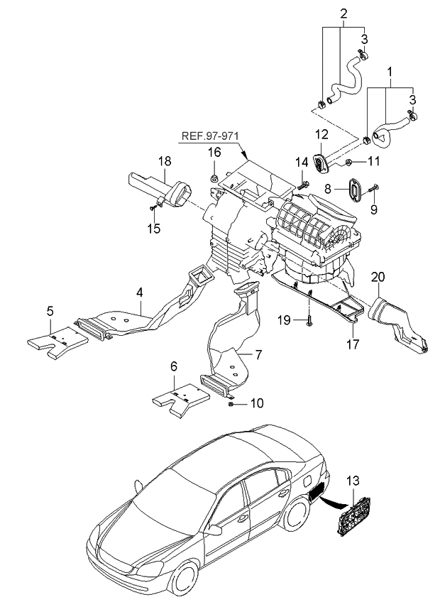 Kia 973602G000 Duct-Rear Heating,LH