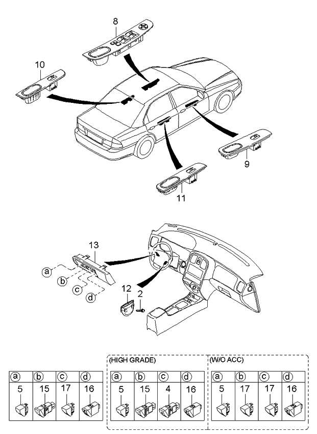 Kia 935803C010GJ Power Window Sub Switch Assembly, Left