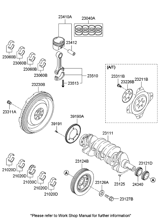Kia 2341025921 Piston & Pin Assembly