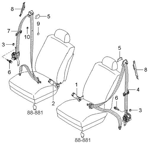 Kia 888103F501NF Webbing Clamp Locking Retractor 3Pt Seat Belt Assembly Left