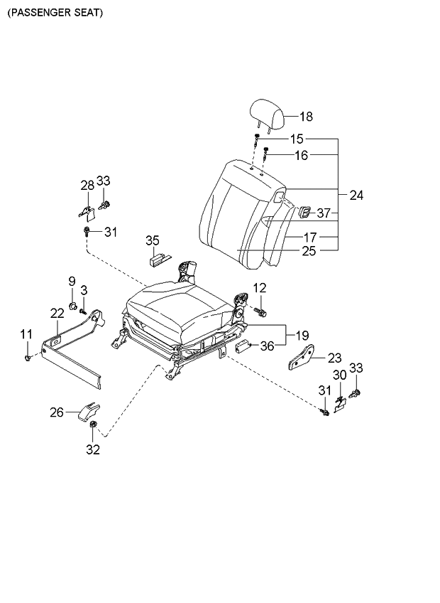 Kia 884003F110GH2 Back Assembly-Front Seat,R