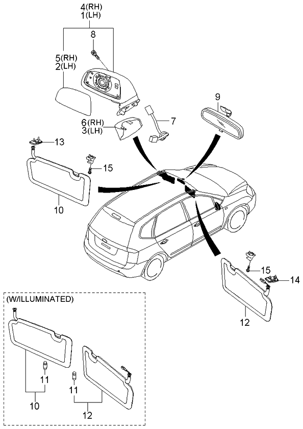 Kia 876101D120 Outside Rear View Mirror Assembly, Left