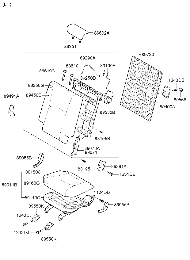 Kia 891602J820ABL 3Rd Seat Covering Assembly, Left