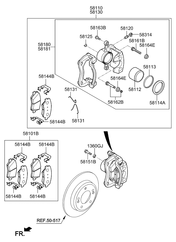 Kia 58180B2A20 Caliper Kit-Front Brake