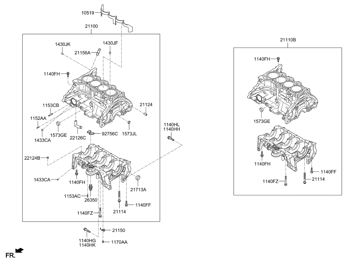 Kia 211002E091 Block Assy-Cylinder