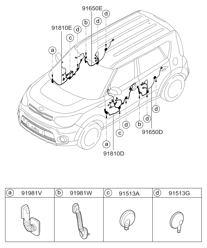 Kia 91660B2011 Wiring Assembly-Rear Door RH