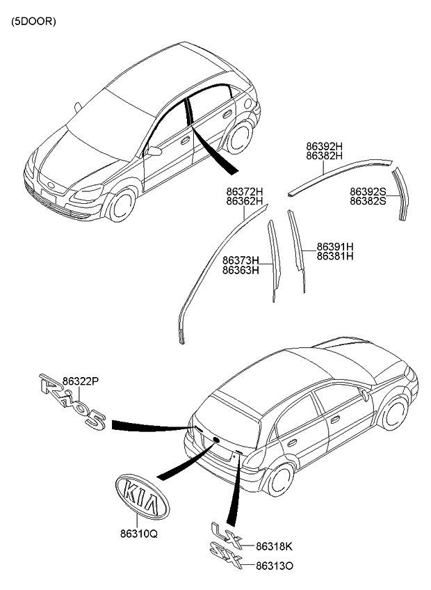 Kia 863921G200 Tape-Rear Door Black Frame