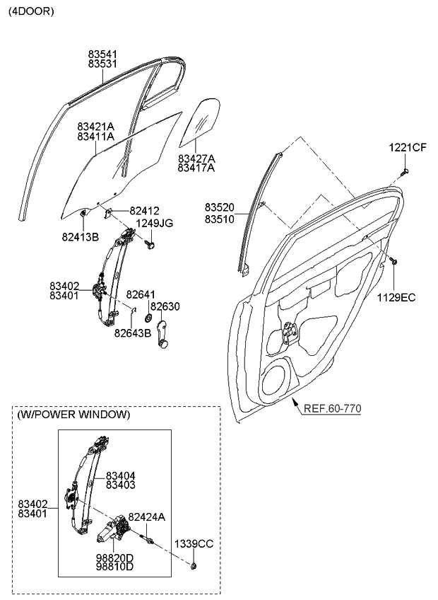 Kia 834211G001 Rear Door Window Glass 834211G001 Kia Rear Door Window Glass