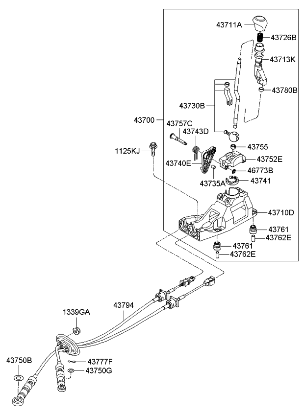 Kia 437111G010VA Knob Assembly-Gear Shift
