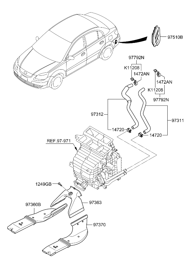 Kia 973600C000 Duct-Rear Heating,LH