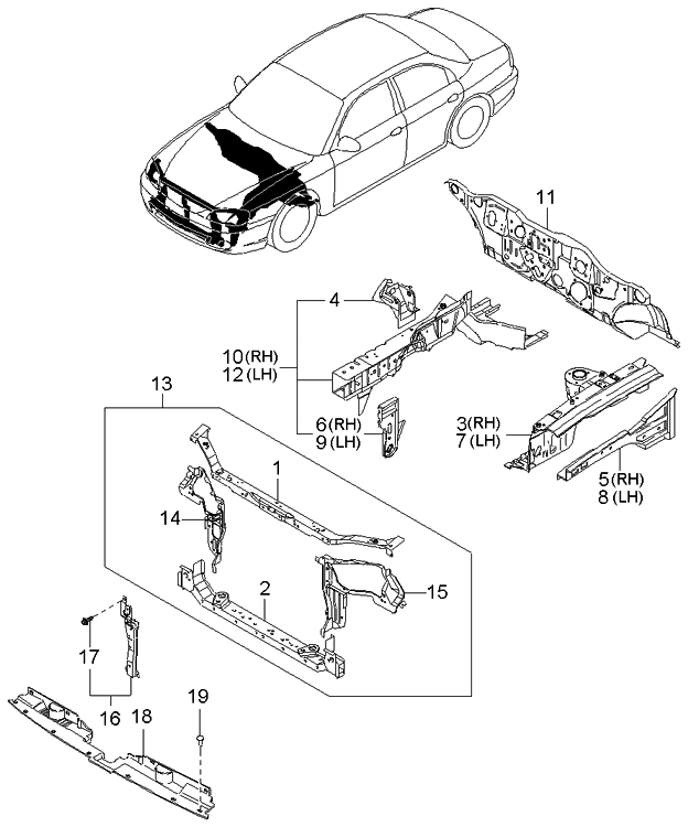 Kia 0K2AA54210B Apron-Wheel, LH