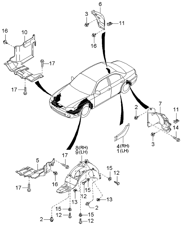 Kia 0K2A156111A Cover-Under,RH