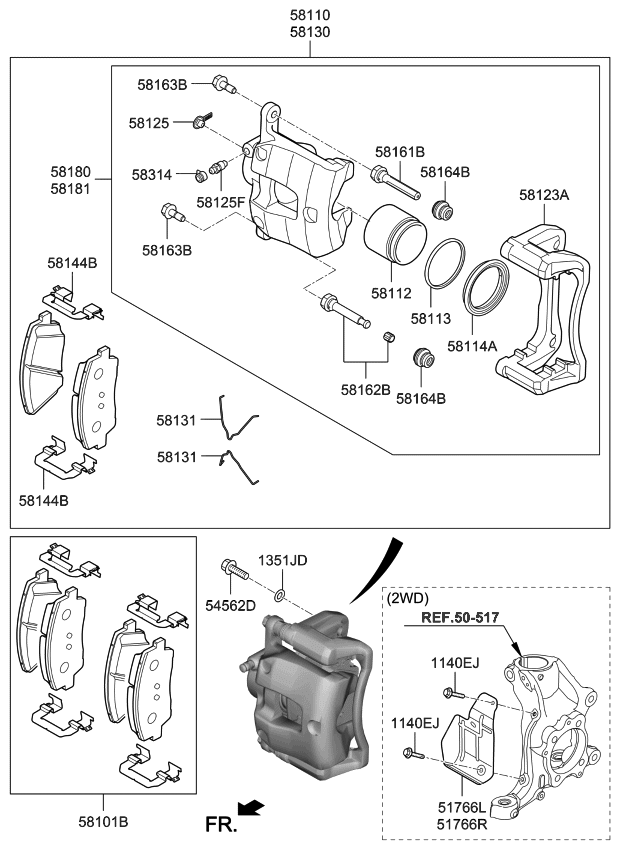 Kia 58130J5500BCR Front Brake Assembly, Right