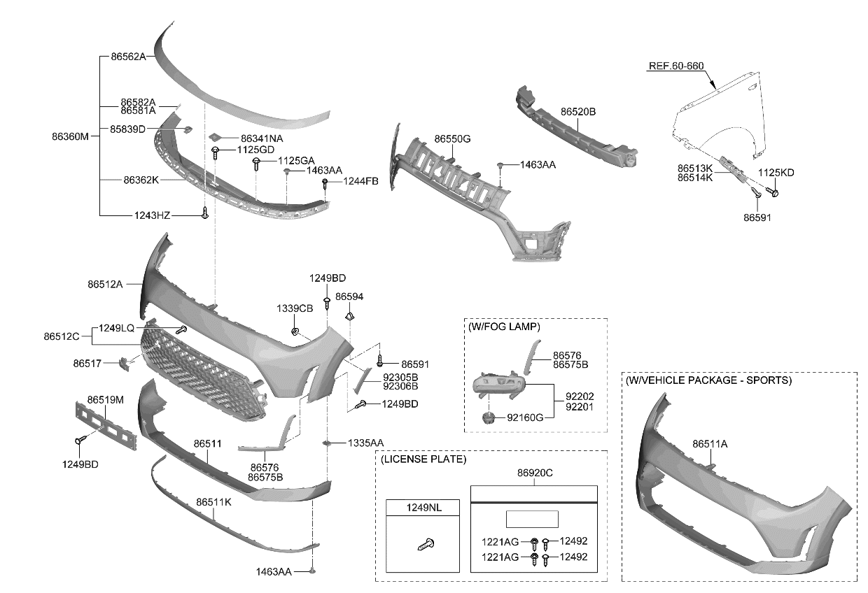 Kia 86598K0AA0 PIECE-FRT BUMPER GUA