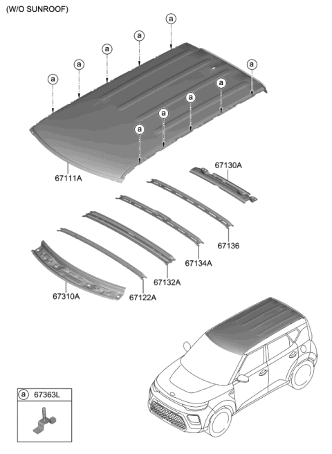 2022 Kia Soul Rail-Roof Ctr NO1 Diagram for 67152K0000