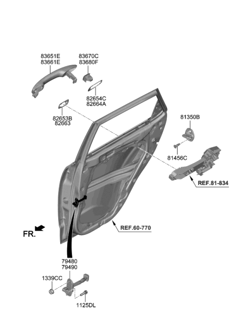 2021 Kia Soul Rear Door Outside Handle Diagram for 83661K000000