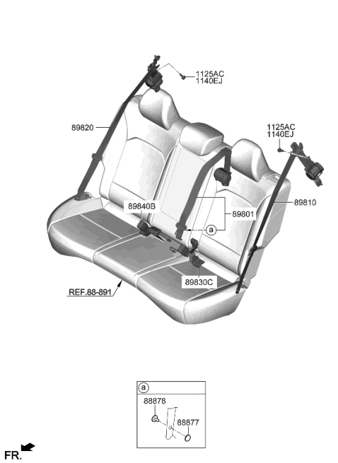 2021 Kia Soul Rear Seat Belt Assembly Right Diagram for 89820K0500WK